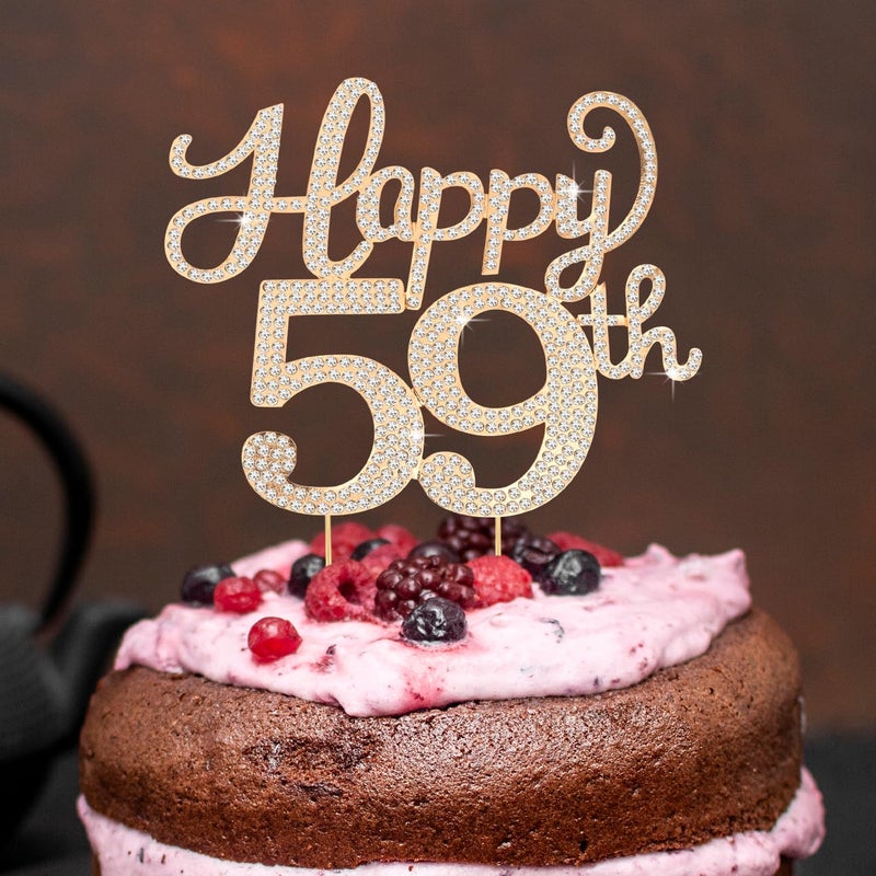 LASKYER Happy 59th Birthday Decorations,59th Birthday Gold Rhinestone Cake Topper - Cheers to 59 Years Old Bday Party Metal Sparkly Cake Centerpieces Sign. - Image 5